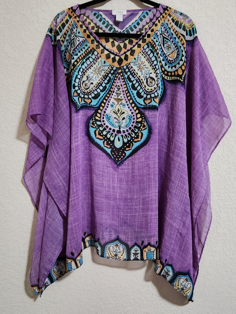 Chico's Purple Boho V-Neck Tunic/ Sheer Topper Vacation/ Beach Vibe Size S/M